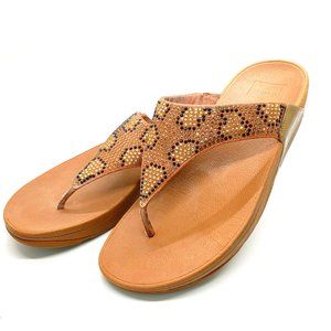 Fitflop women's flip flops in leopard rhinestone pattern - size 10